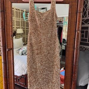 Alice + Olivia Gold Sequin Midi Dress